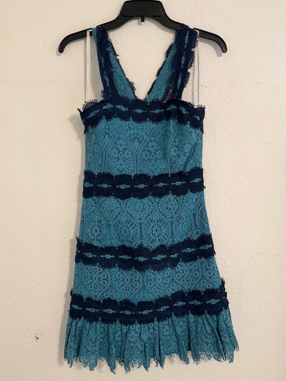 foxiedox Teal Mini Dress with Navy Lace Trim